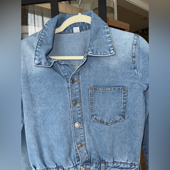 Paige denim romper long sleeve button down collar western shorts light wash - Picture 4 of 7